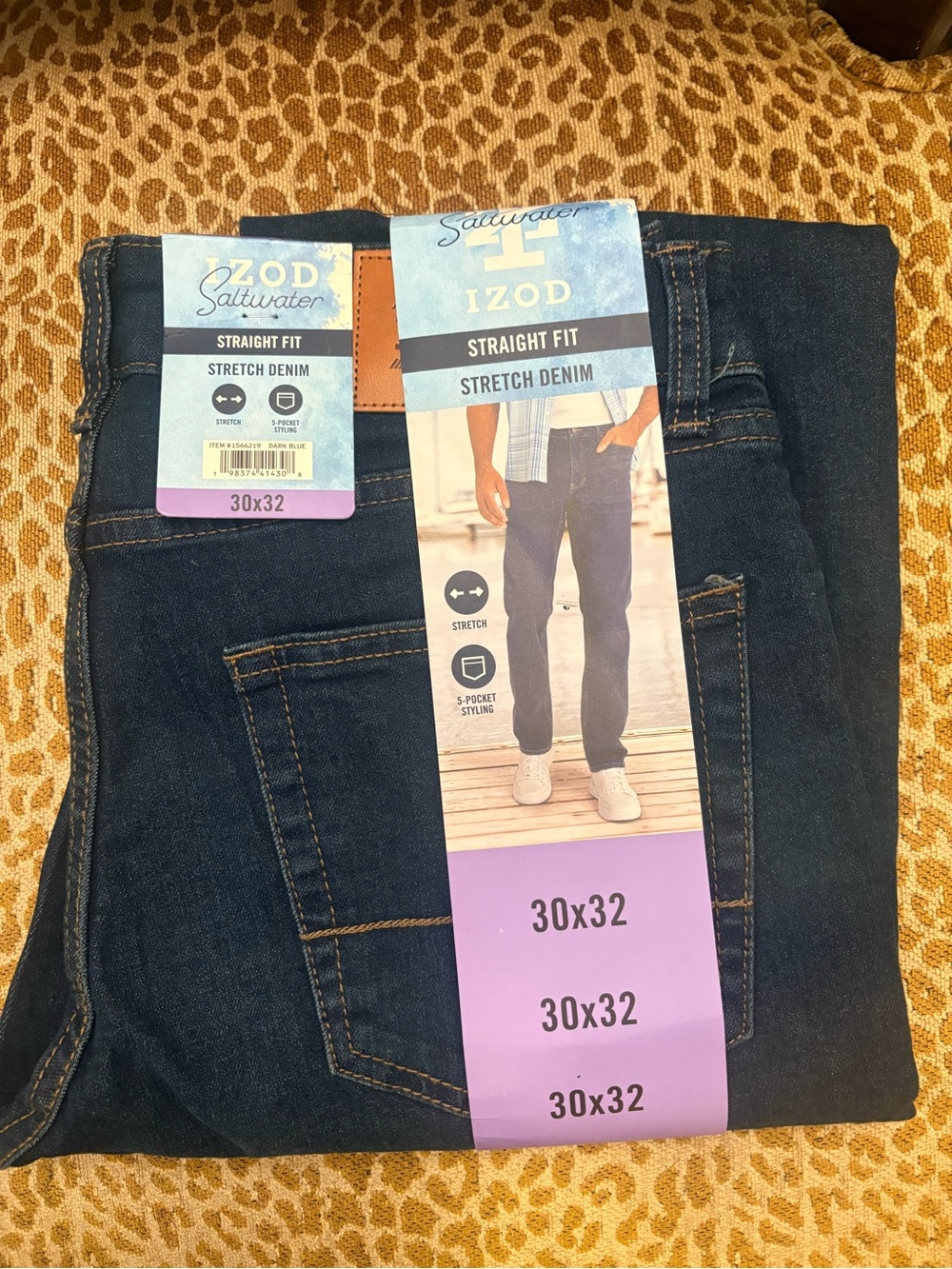 Izod Men’s Straight Fit Stretch Jeans - Dark Indigo